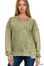 Zenana French Terry Acid Wash Pullover