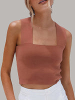Square Neck Ribbed Crop Tank Top