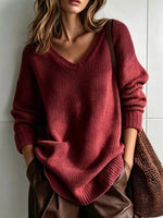 V-Neck Dropped Shoulder Sweater