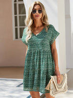 Floral Print V-Neck Ruffle Tiered Summer Mini Dress