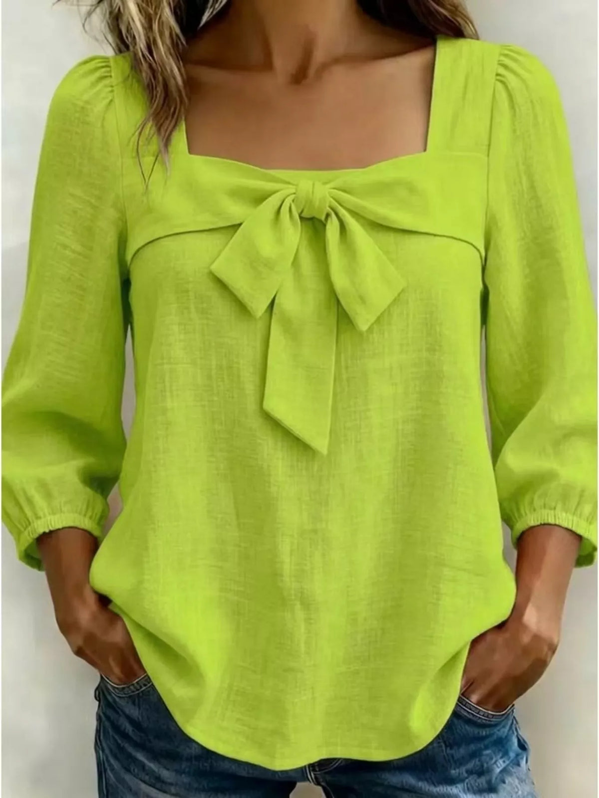 Full Size Bow Front Square Neck Blouse Plus Size