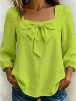 Full Size Bow Front Square Neck Blouse Plus Size