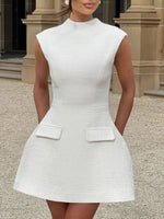 Cutout Back Round Neck Cap Sleeve Mini Dress