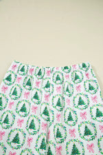 Christmas Tree Print Contrast Striped Banding 2pcs Lounge Set