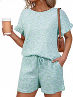 Ruffle Sleeve Textured Top and Shorts Set