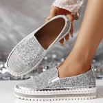 Rhinestone Sequin Round Toe Platform Loafers