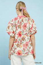 Umgee Mix Floral Puff Sleeve Blouse