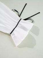 Elegant Contrast Bow-Tie Ruffle Blouse