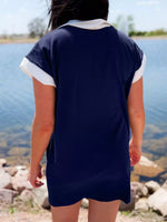 Americana Colorblock Stripes Zip up Collared T Shirt Mini Dress