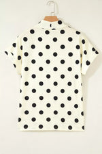Polka Dot Print High Neck Dolman Top