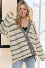 ADORA Horizontally Striped Button Up Cardigan