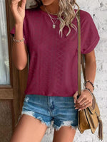 Eyelet Round Neck Short Sleeve Top