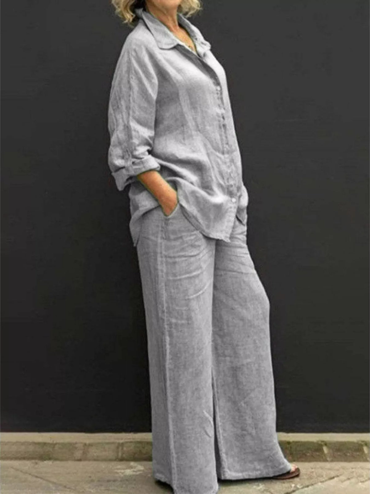 Full Size Long Sleeve Shirt and Pants Set Plus Size
