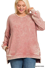 Zenana Full Size Acid Washed Double Ribbed Hi-low Sweatshirt Plus Size