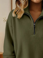 Full Size Half Zip Dropped Shoulder Sweater Plus Size