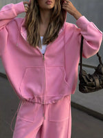 Oversized Zip-Up Hoodie and Wide-Leg Pants Set