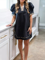 Notched Puff Sleeve Mini Dress