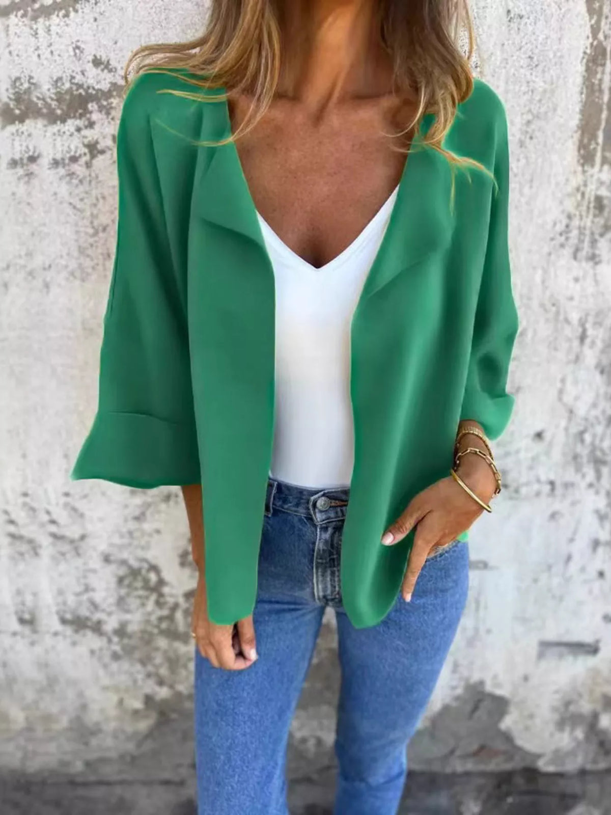 Full Size Open Front 3/4 Sleeve Casual Cardigan Plus Size