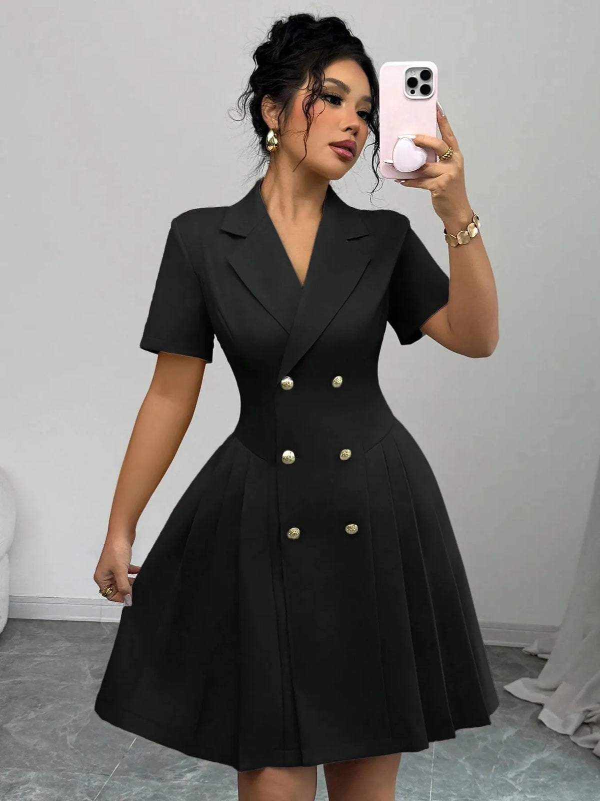 Double-Breasted Short Sleeve Dress