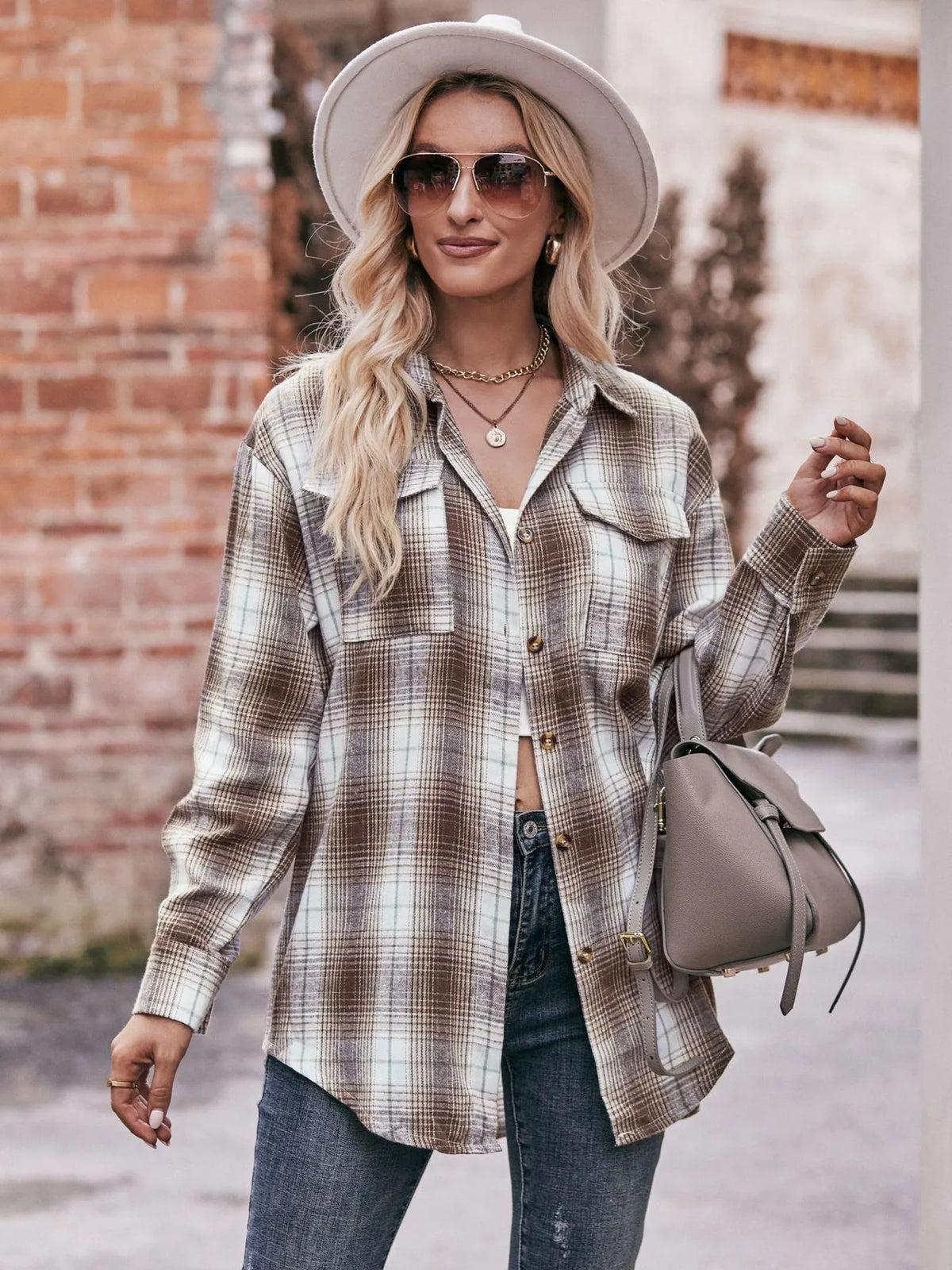 Plaid Button-Down Long Sleeve Shirt