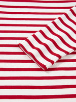 Stripe Round Neck Ruffle Trim Long Sleeve Top