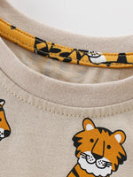 Children's Tiger Print Crew Neck Short Sleeve T-Shirt