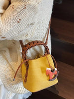 Braided Top Handle Bucket Crossbody Bag
