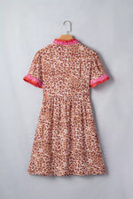 Leopard High Waist Ruffled Colorblock Trim Short Dress