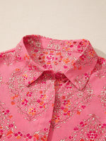 Floral Print Lantern Sleeve Loose Shirt