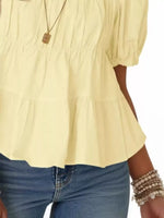 Ruched Tiered Puff Sleeve Blouse