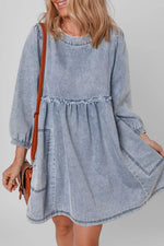 Vintage Wash Denim Dress with Pockets