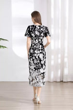 Floral Embroidered Puff Sleeve Midi Dress