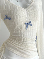 Bow Lace Detail V-Neck T-Shirt