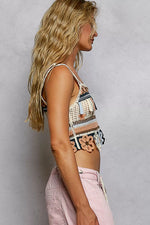 POL Cutout Flower Cropped Crochet Cami with with Dangle Detail