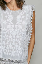 POL Allover Botanical Embroidered Scalloped Lace Sleeveless Top