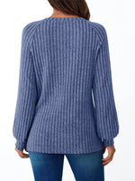 Ribbed Knit Decor Button Long Sleeve T-Shirt