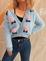 Flower Fuzzy Button-Up Cardigan