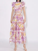 Ruffled Hollow Out Tiered Midi Dress