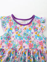 Children's Butterfly & Heart Print Pocket Ruffle Sleeve Dress