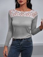 Ivy Lane Lace Trim Long Sleeve Round Neck Tee