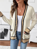 Contrast Trim Button Up Knit Cardigan