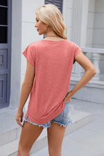 Pocketed Heathered Cap Sleeve T-Shirt