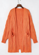 Cable-Knit Dropped Shoulder Slit Cardigan