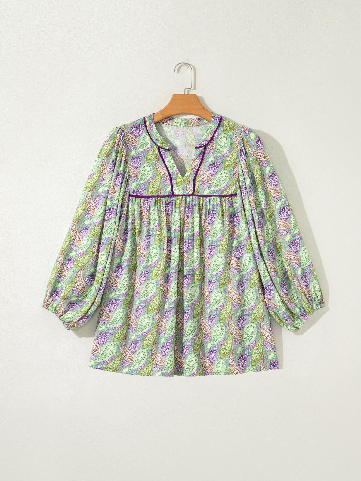 Paisley Print Half Puff Sleeve Blouse