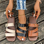 Open Toe Buckle Flat Sandals