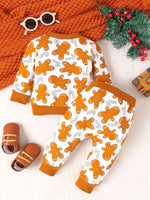 Children's Gingerbread Man Print Long Sleeve Outfit Set