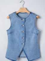 Buttoned Front Slit Denim Vest