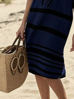 Full Size Striped Half Sleeve Midi Dress Plus Size