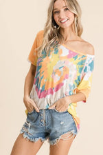 BiBi Tie Dye Print Short Sleeve T-Shirt with Raglan Sleeves