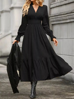 Surplice Long Sleeve Tiered Midi Dress